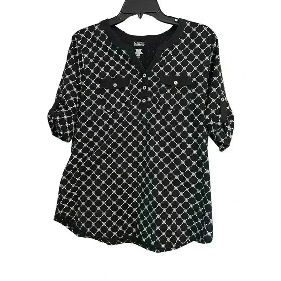 croft & barrow Tops - Croft & Barrow Shirt Womens L Black Short Sleeve Abstract Floral V Neck